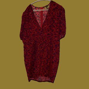 PrettyLittleThing Red Floral Mini Dress LIGHTWEIGHT SHORT SLEEVE ZIPPER IN BACK